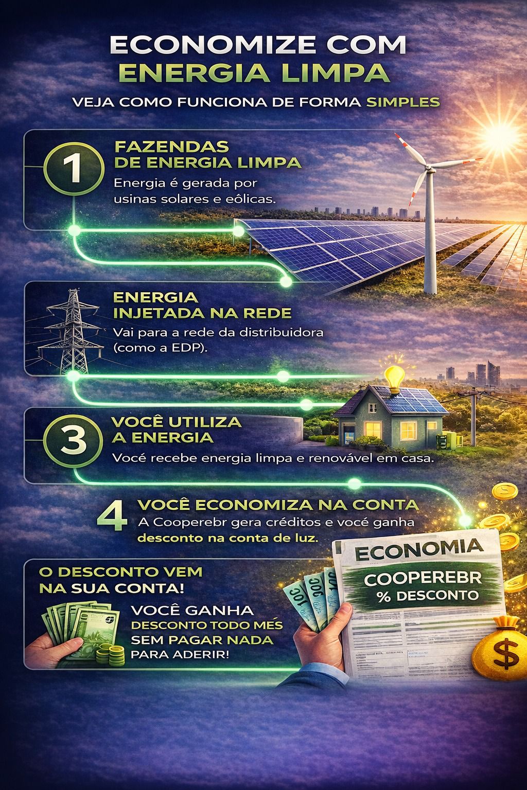 Imagem explicativa de como funciona a geração de créditos de energia
